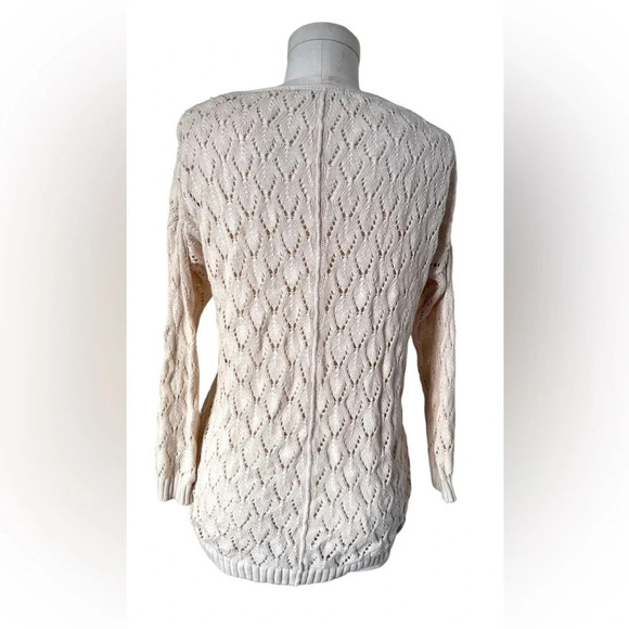 Romantic Lace panel sweater Snereono knit crochet pointelle cream, scoop neck - Picture 4 of 7